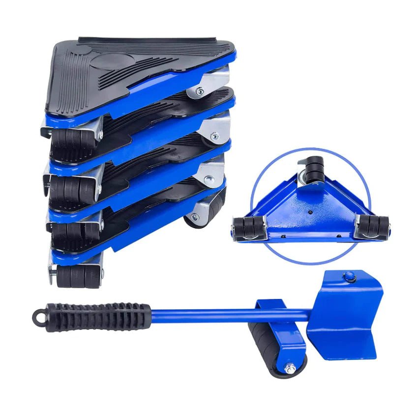 Kit complet pentru mutat si carat mobila, At Performance, reglare 360 grade, greutate maxima 200 kg, otel, albastru