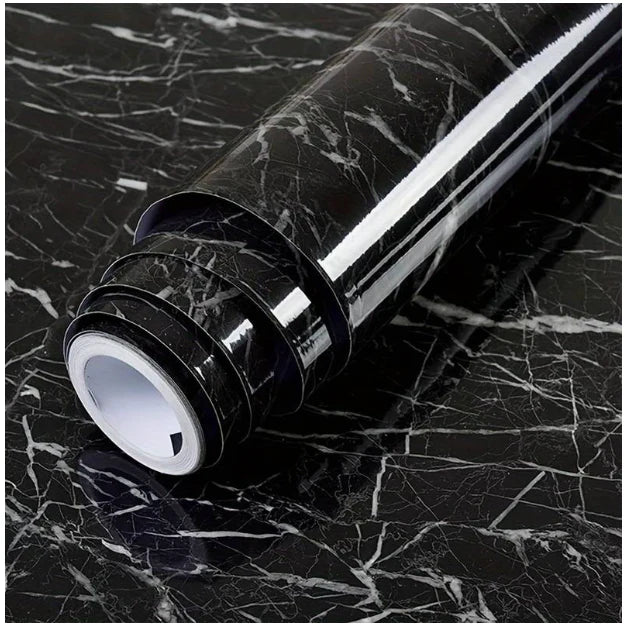 Rola tapet modern, imitatie de marmura At Performance rezistent, la apa, compact, autoadeziv, 60cmx 300 m, Negru