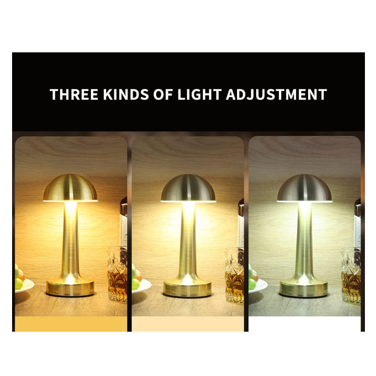 Lampă de birou tip ciupercă AT Performance, portabilă, 22 cm, metal și acril, control tactil, argintiu