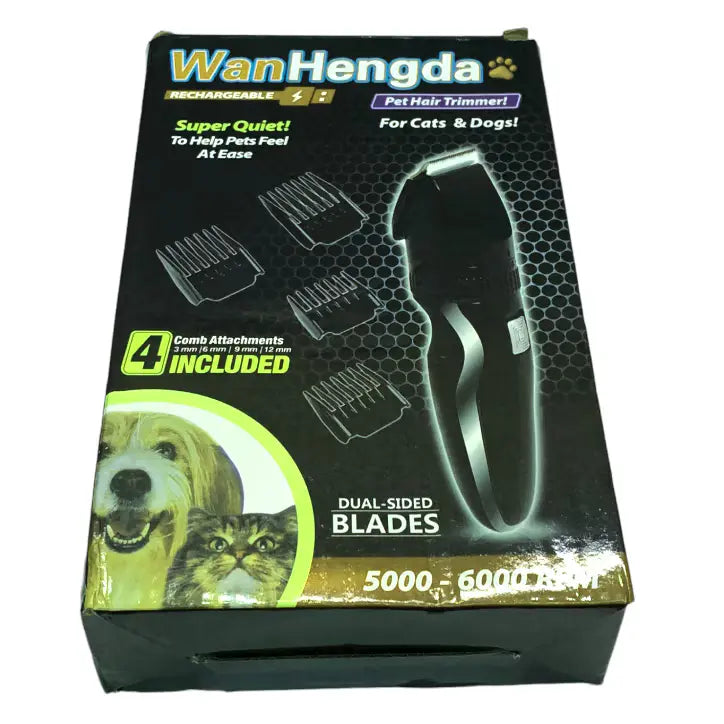 Aparat de tuns pentru animale de companie WanHengda, fără fir, 4 piepteni, 6000 RPM, USB, negru