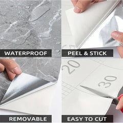 Set 10x Tapet Marmura, AT PERFORMANCE®, suprafata acoperire 1.8 mp, autoadeziv, waterproof, usor de montat, design modern, 30x60 cm, Alb cu model colorat