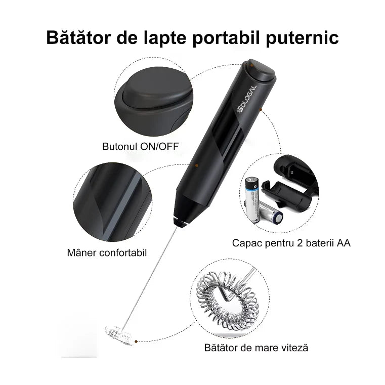 Mixer spumă lapte electric AT Performance, tijă oțel inoxidabil, suport metalic, negru