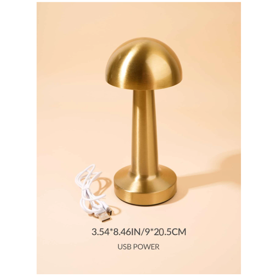 Lampă de birou tip ciupercă AT Performance, portabilă, 22 cm, metal și acril, control tactil, auriu