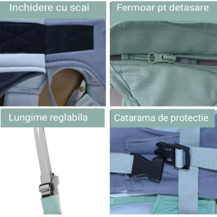 Ham de mers pentru bebeluși KIDOO, 6-24 luni, suport detașabil, bumbac și plasă, roz