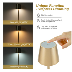 Lampa de masa, At Performance, led reincarcabila cu 3 temperaturi de culoare cald/rece/neutru, 38 cm x10 cm, culoare Auriu