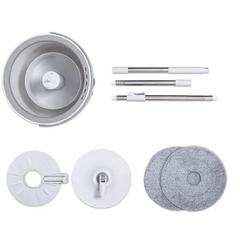 Set mop, AT PERFORMANCE ®, rotativ cu doua rezerve si auto spalare, culoare alb, rotunda, compartimente pentru apa curata si murdara, robinet de scurgere a apei si consum redus