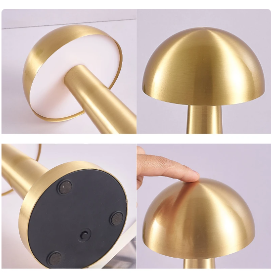 Lampă de birou tip ciupercă AT Performance, portabilă, 22 cm, metal și acril, control tactil, auriu
