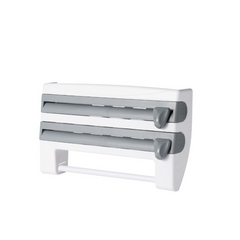 Dozator de Folie Aluminiu, Folie Plastic si Prosoape Hartie, At Performance, 3 in 1, Cutite Incluse si Kit Montaj Perete, 39 x 24 x 10 cm, Alb-gri