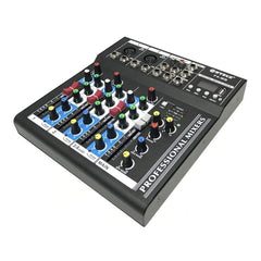 Mixer audio digital profesional AT PERFORMANCE, neamplificat , 4 canale , conexiune Bluetooth , cititor USB , ecran LCD iluminat , Phantom 48V , negru