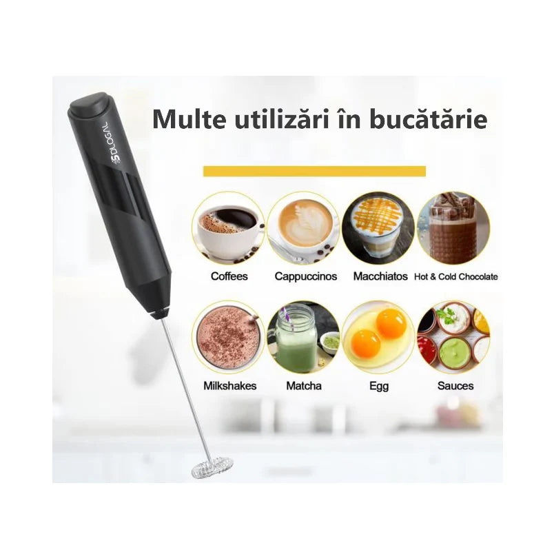 Mixer spumă lapte electric AT Performance, tijă oțel inoxidabil, suport metalic, negru