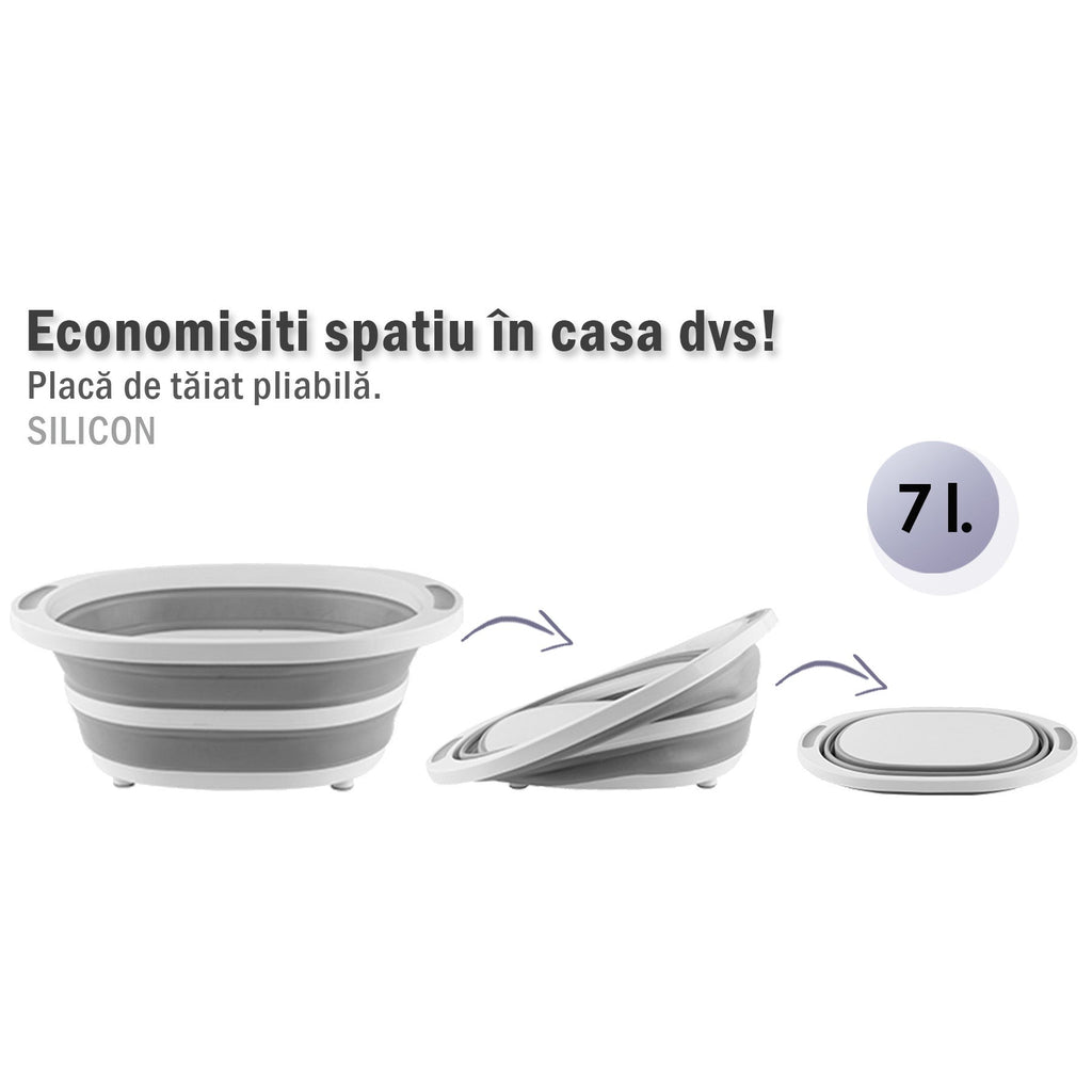 Tocător pliabil multifuncțional Tusy Store, 40x31,5x3 cm, 7 L, plastic fără BPA, gri