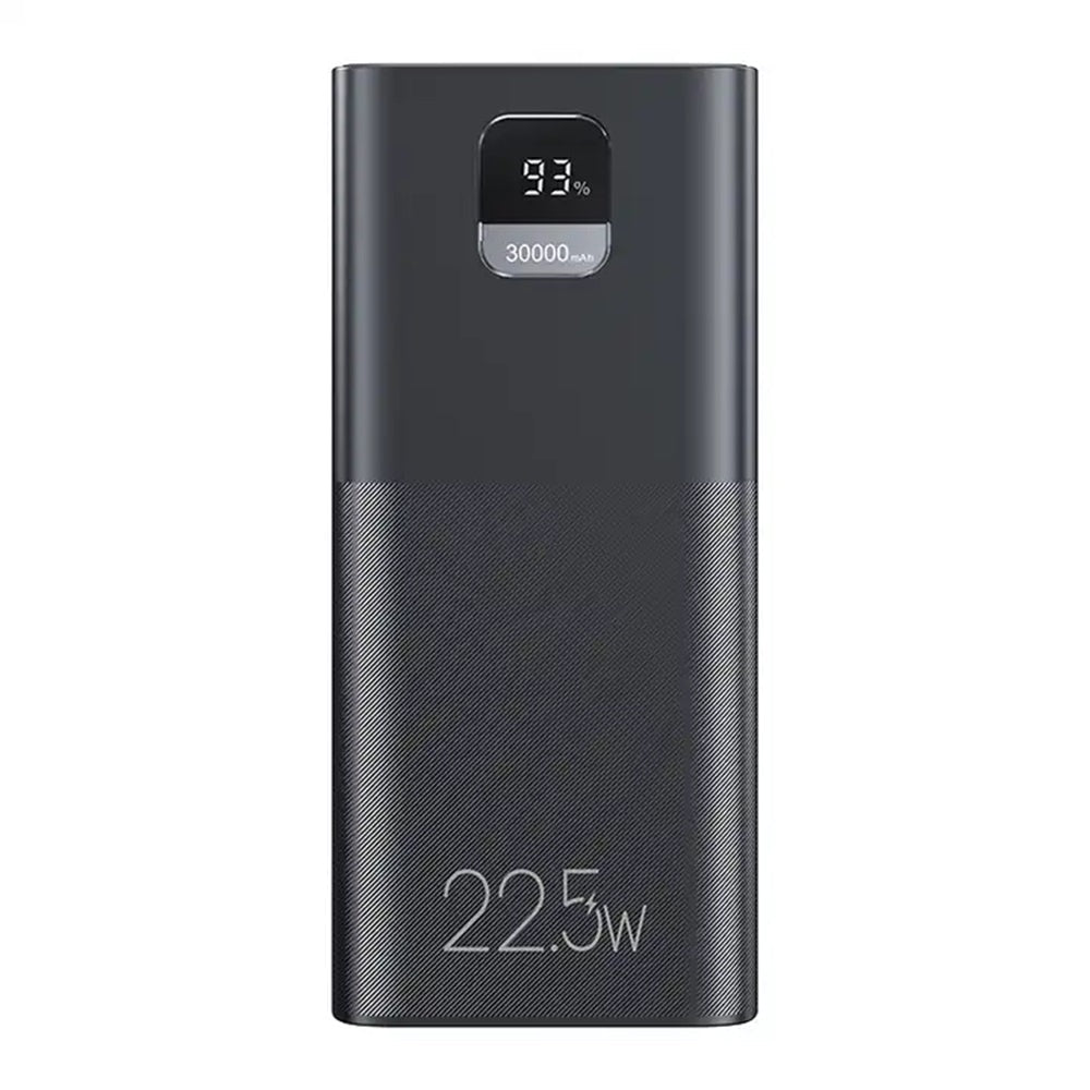 Baterie externă USAMS, 30000 mAh, 22.5W fast charge, display LED digital, ieșiri multiple USB, negru