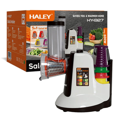 Aparat de salată electric HALEY HY-1327, 5 în 1, 600 W, 5 tamburi interschimbabili, lame inox