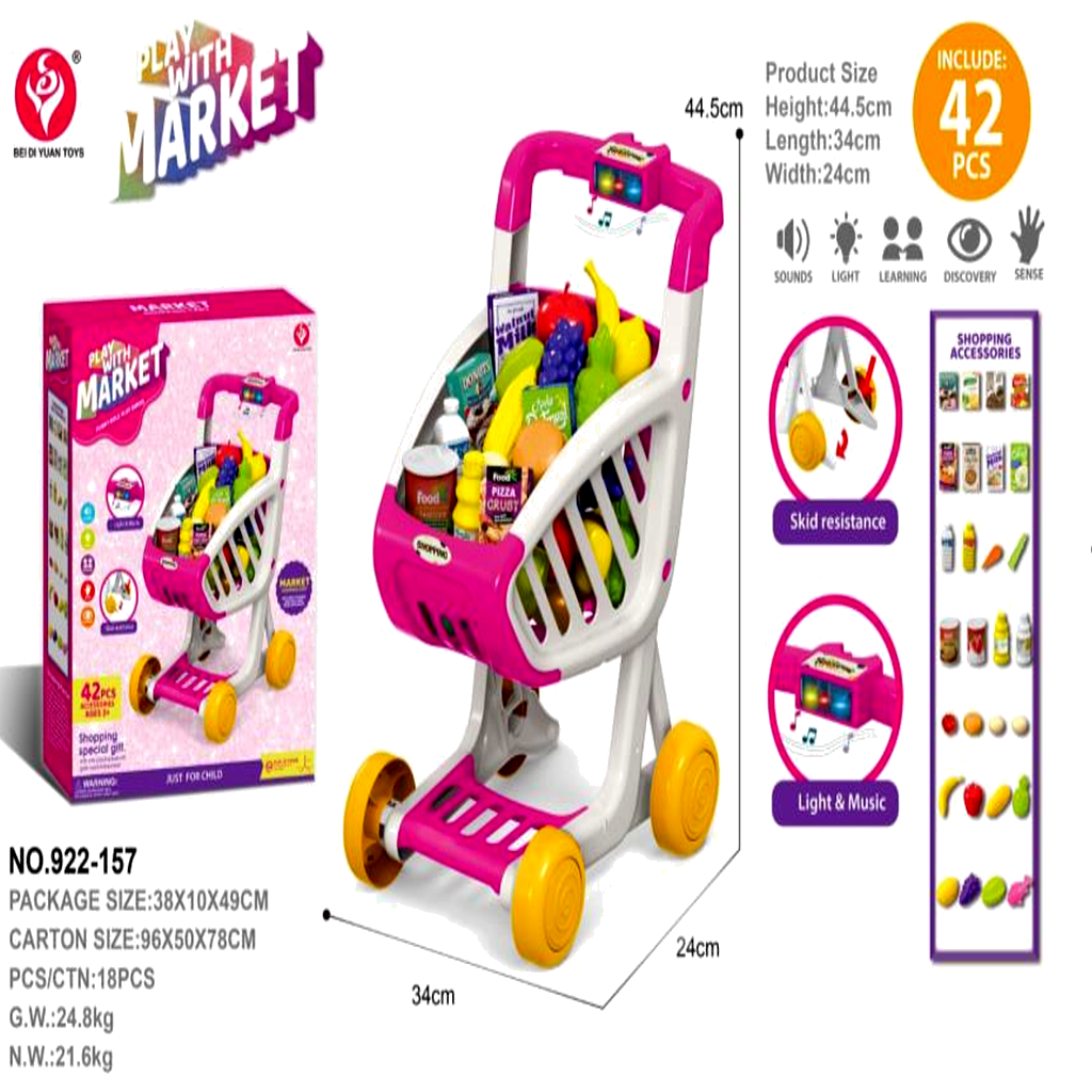 Cărucior de cumpărături pentru copii AT Performance play with market, 42 piese, lumini și sunete, 3+ ani