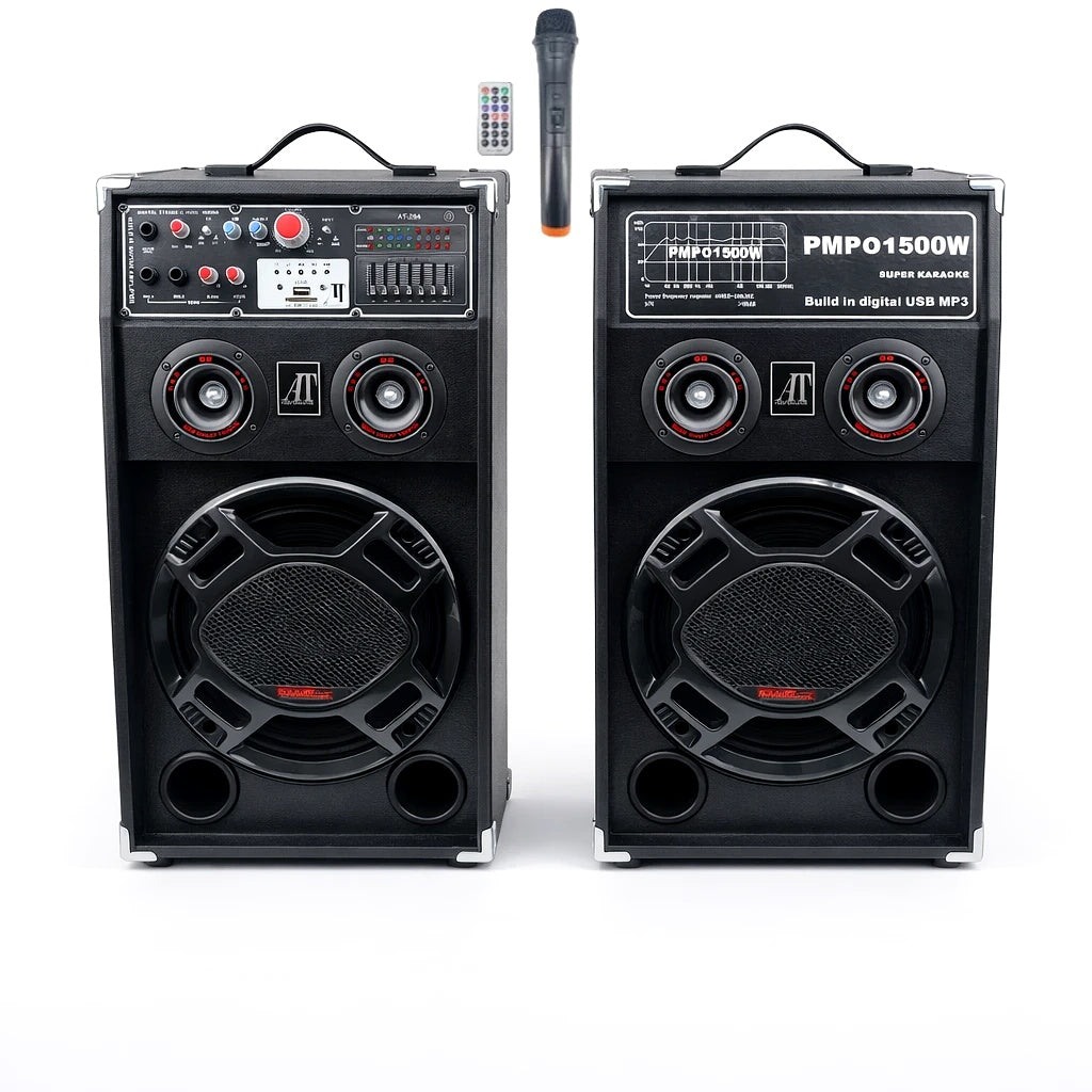 Set 2 boxe active AT Performance AT-284, 1500 W PMPO, difuzoare 12 inch, bluetooth, karaoke