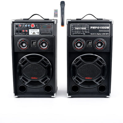 Set 2 boxe active AT Performance AT-284, 1500 W PMPO, difuzoare 12 inch, bluetooth, karaoke