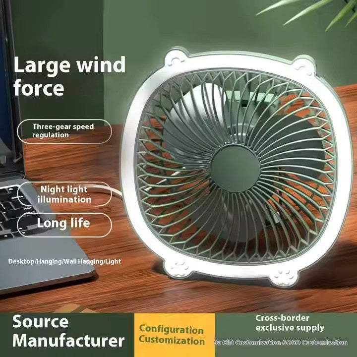 Ventilator de camping portabil AT Performance, set 2 bucăți, USB, 3 viteze, LED, cârlig pliabil