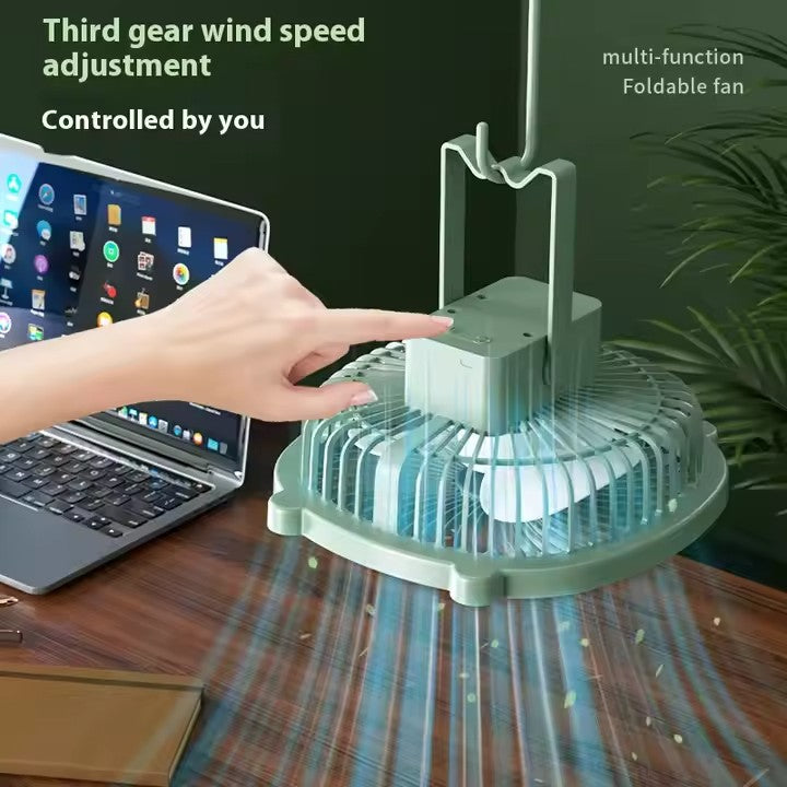 Ventilator de camping portabil AT Performance, set 2 bucăți, USB, 3 viteze, LED, cârlig pliabil