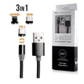 Cablu magnetic de încărcare 3 în 1, rotire 360°, Lightning, micro USB, USB-C, 2 m