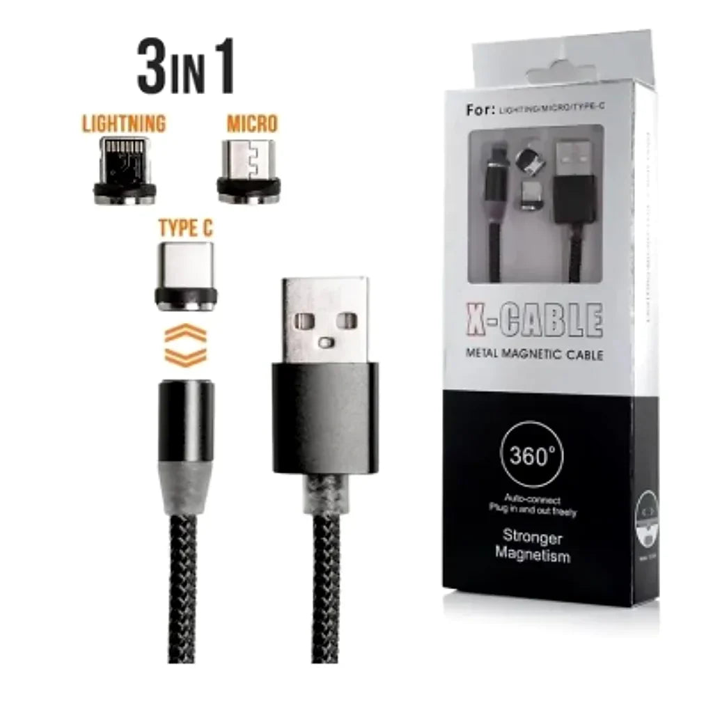 Cablu magnetic de încărcare 3 în 1, rotire 360°, Lightning, micro USB, USB-C, 2 m