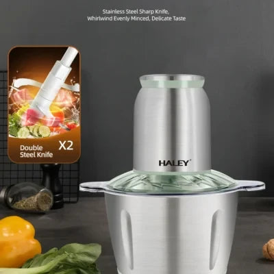 Tocător electric de alimente HALEY HY-1238, 1000 W, bol 3 L, 4 lame inox, bază antialunecare