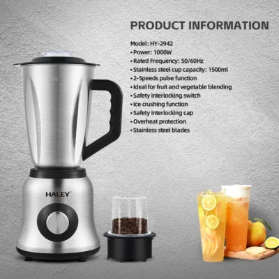 Blender de mână HALEY HY-2942, 1000 W, vas inox 1,5 L, 2 viteze cu impuls, zdrobire gheață